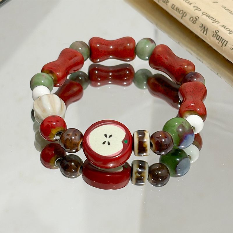 Ceramic Link Bracelet - Retro Imitation Apple Ceramic Bead Bracelet
