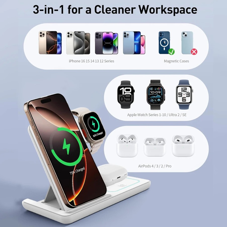 3 in 1 Foldable Night LED Ligh - Wireless Charger Watch recension och pris